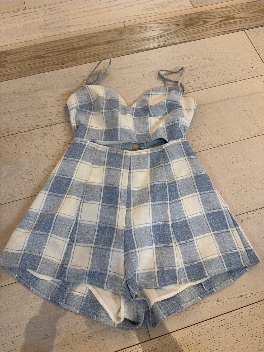 Lovers + Friends Blue and White Plaid Romper